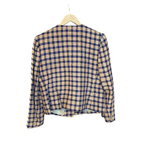 Carlisle Vintage Silk Blazer 12 Tan Blue Plaid British Crown Colony Hong Kong - Picture 3 of 7